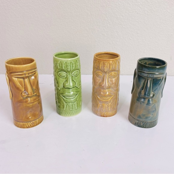 Set Of 4 Chiki Tiki Ceramic Tall Tiki Mugs 6” - Picture 1 of 11